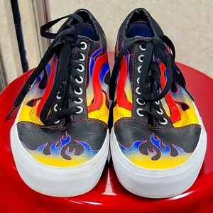 Vans Old Skool Racer black red flame Mens 9.5 Womens 11